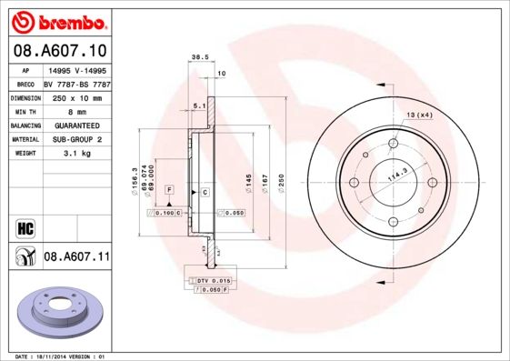 фото Тормозной диск brembo 08.a607.11