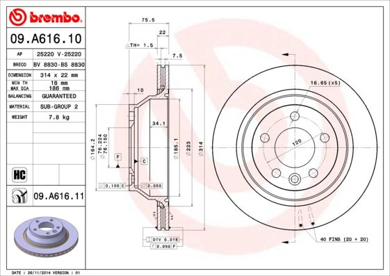 фото Тормозной диск brembo 09.a616.11