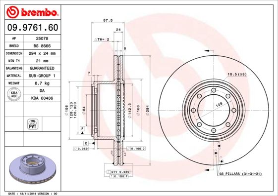 фото Тормозной диск brembo 09.9761.60