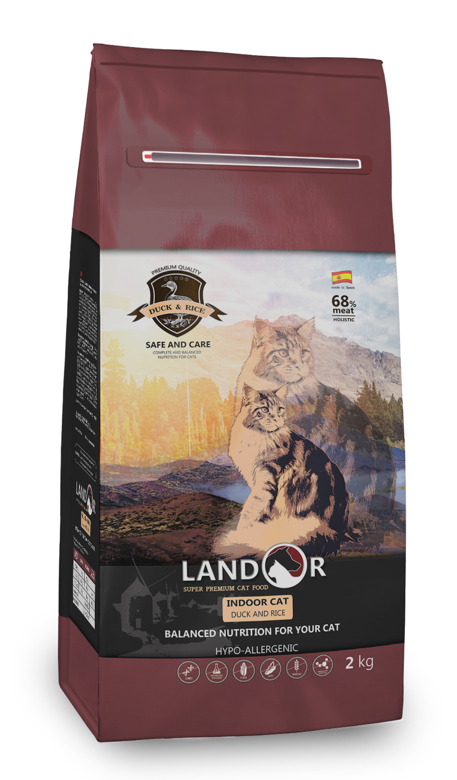 Сухой корм для кошек Landor Indoor Cat для домашних утка с рисом 2кг 2750₽