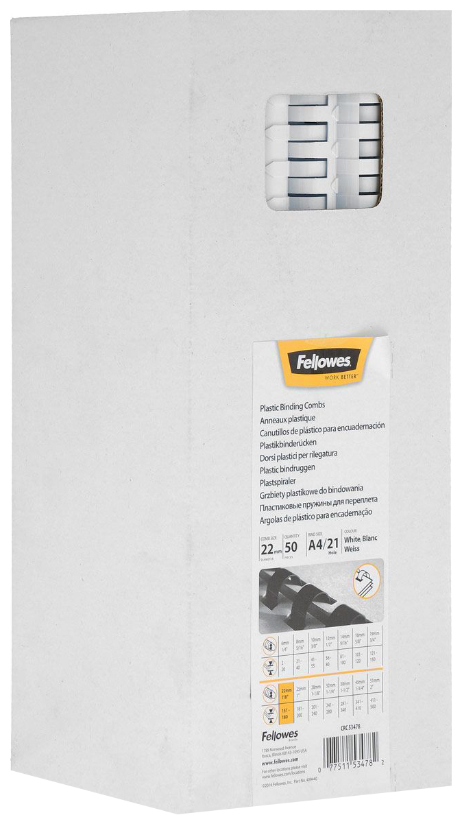 

Пружина для переплета Fellowes CRC53478 Белый, пластиковая 22 мм, белая, 50 шт,