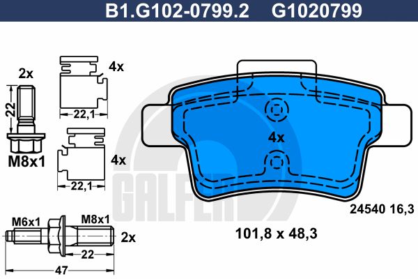 

Комплект тормозных дисковых колодок GALFER B1.G102-0799.2