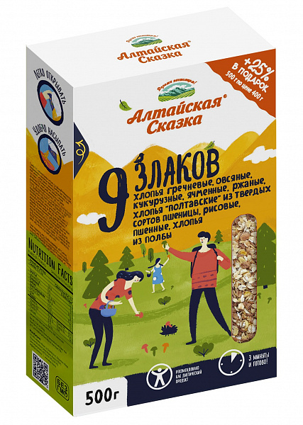 

Хлопья 9 злаковые Алтайская Сказка не требующие варки 500 г