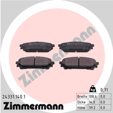 фото Комплект тормозных колодок, дисковый тормоз zimmermann 24331.140.1