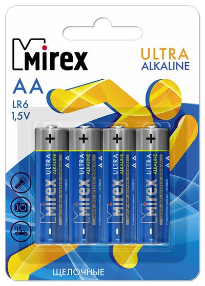 Батарейка щелочная Mirex LR6/AA 1,5V 4 шт батарейка фаzа ааа lr03um b2 ultra max щелочная блистер 2 шт 5043053