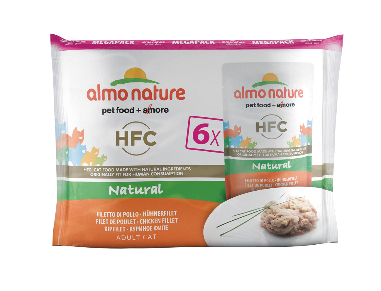 фото Влажный корм для кошек almo nature hfc natural, ассорти с курицей, 6шт по 55г