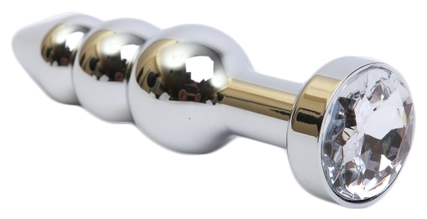 Серебристая анальная ёлочка с прозрачным кристаллом 11,2 см