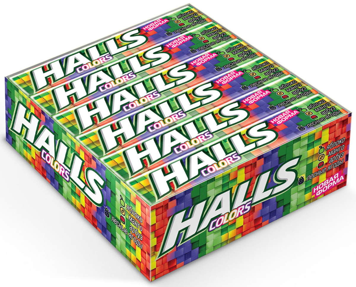 Карамель леденцовая HALLS, Colors, Ассорти, Шоубокс, 25г*12 шт