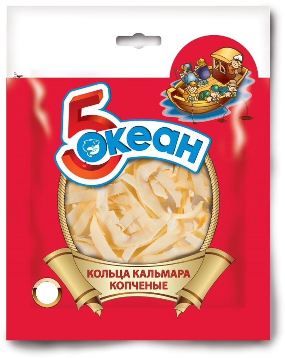 Кальмар кольца копченые, пятый океан, 70 гр., флоу-пак