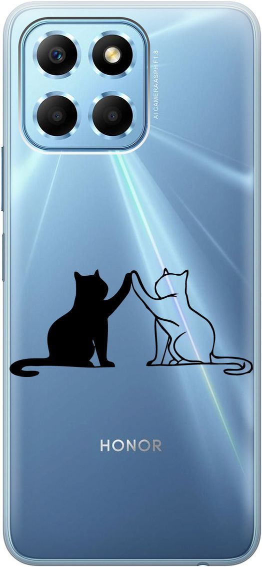 

Силиконовый чехол на Honor X6 / X8 5G с 3D принтом "Cats" прозрачный, Прозрачный;черный, 158178