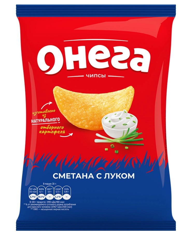 

Чипсы Онега из натурального картофеля со вкусом сметаны с луком 75 г