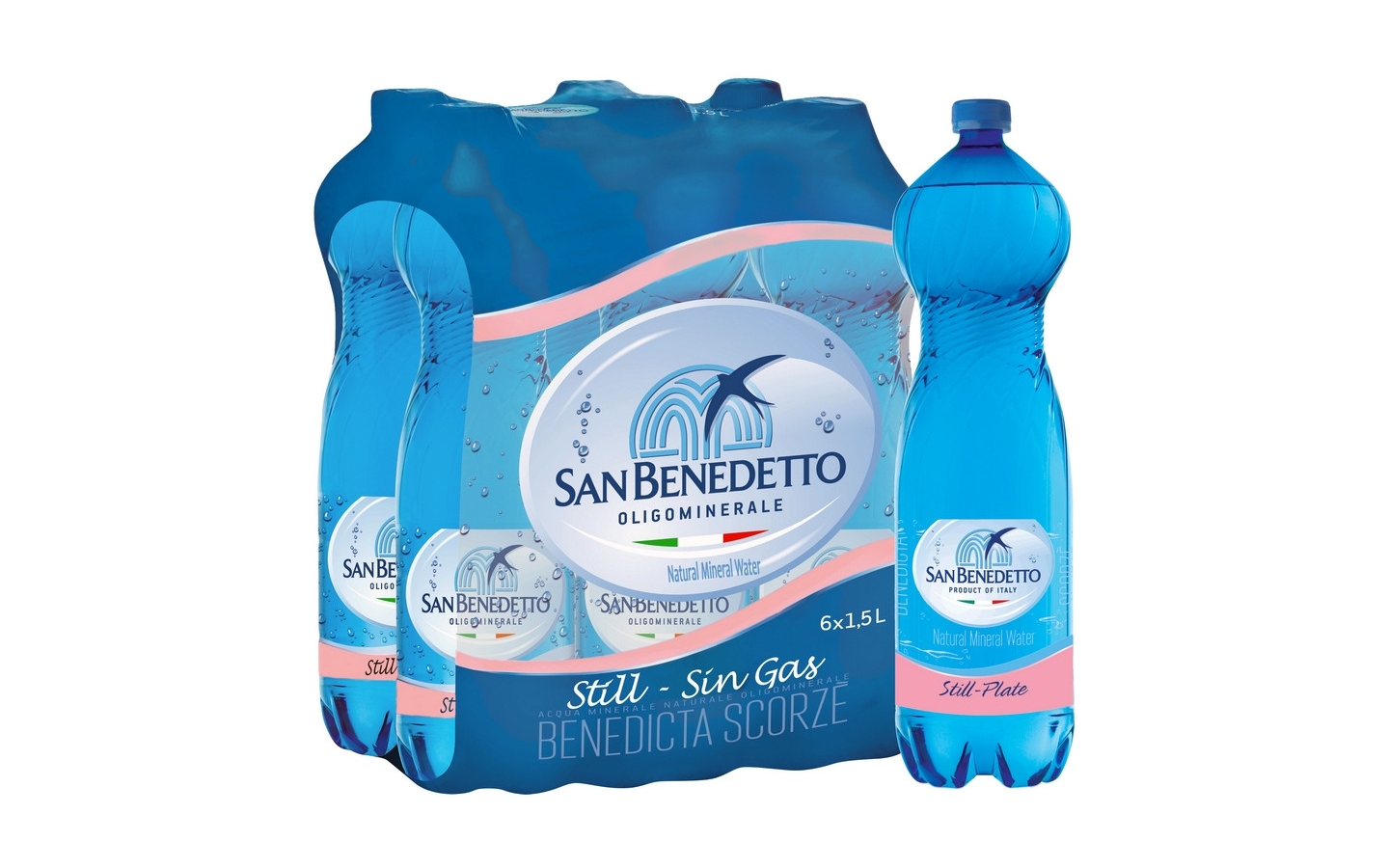 Вода минеральная San Benedetto газированная ПЭТ 1,5 л х 6 шт.