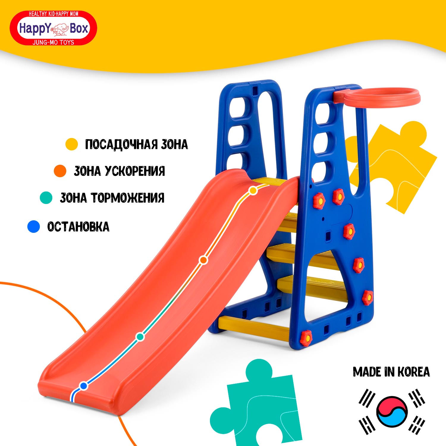 

Детская игровая горка Happy Box JM-705 с баскетбольным кольцом, JM-705