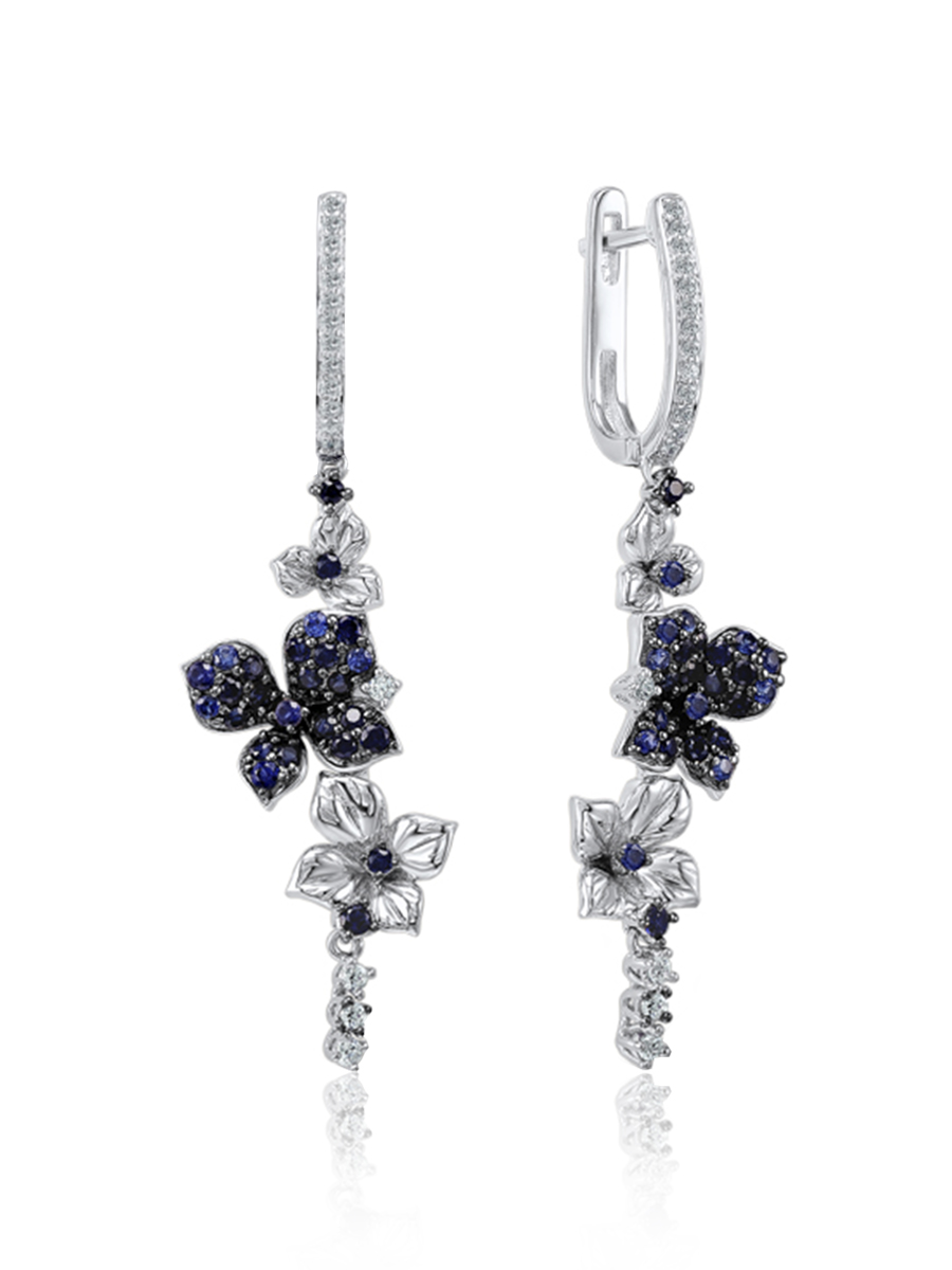 

Серьги подвески из серебра VALTERA 117597, сапфир искусственный/циркон, 117597
