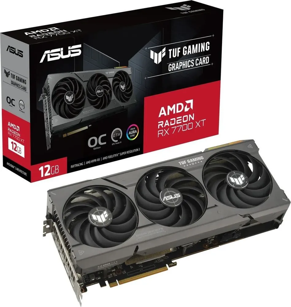 

Видеокарта ASUS AMD Radeon RX 7700 XT TUF GAMING OC (90YV0JK0-M0NA00), Черный, Radeon RX 7700 XT TUF GAMING OC