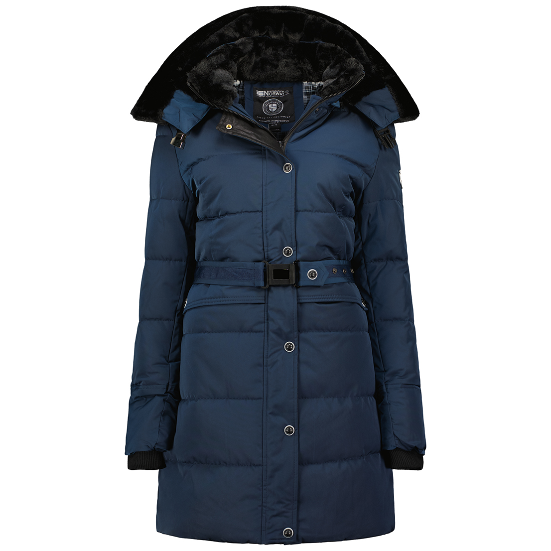 Пуховик женский Geographical Norway WW5733F-GN, длинный, с капюшоном, Navy, M