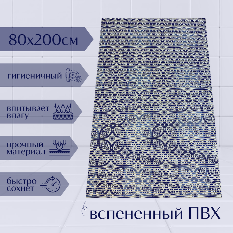 

Коврик Милкитекс Akva из вспененного ПВХ 80x200 см, синий, Цветы, пена