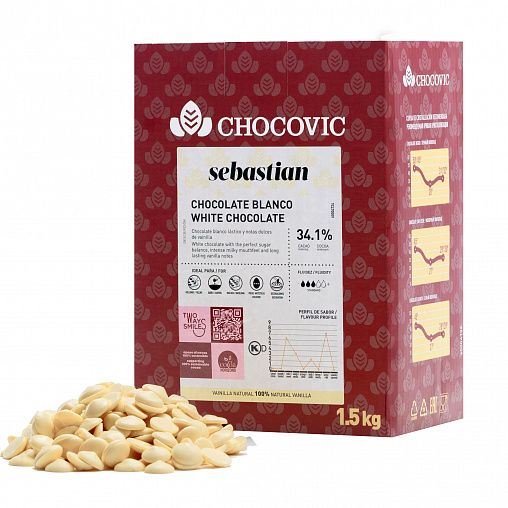 

Белый шоколад Chocovic Sebastian 33%, 1,5 кг, Chocovic Sebastian 34,6 %