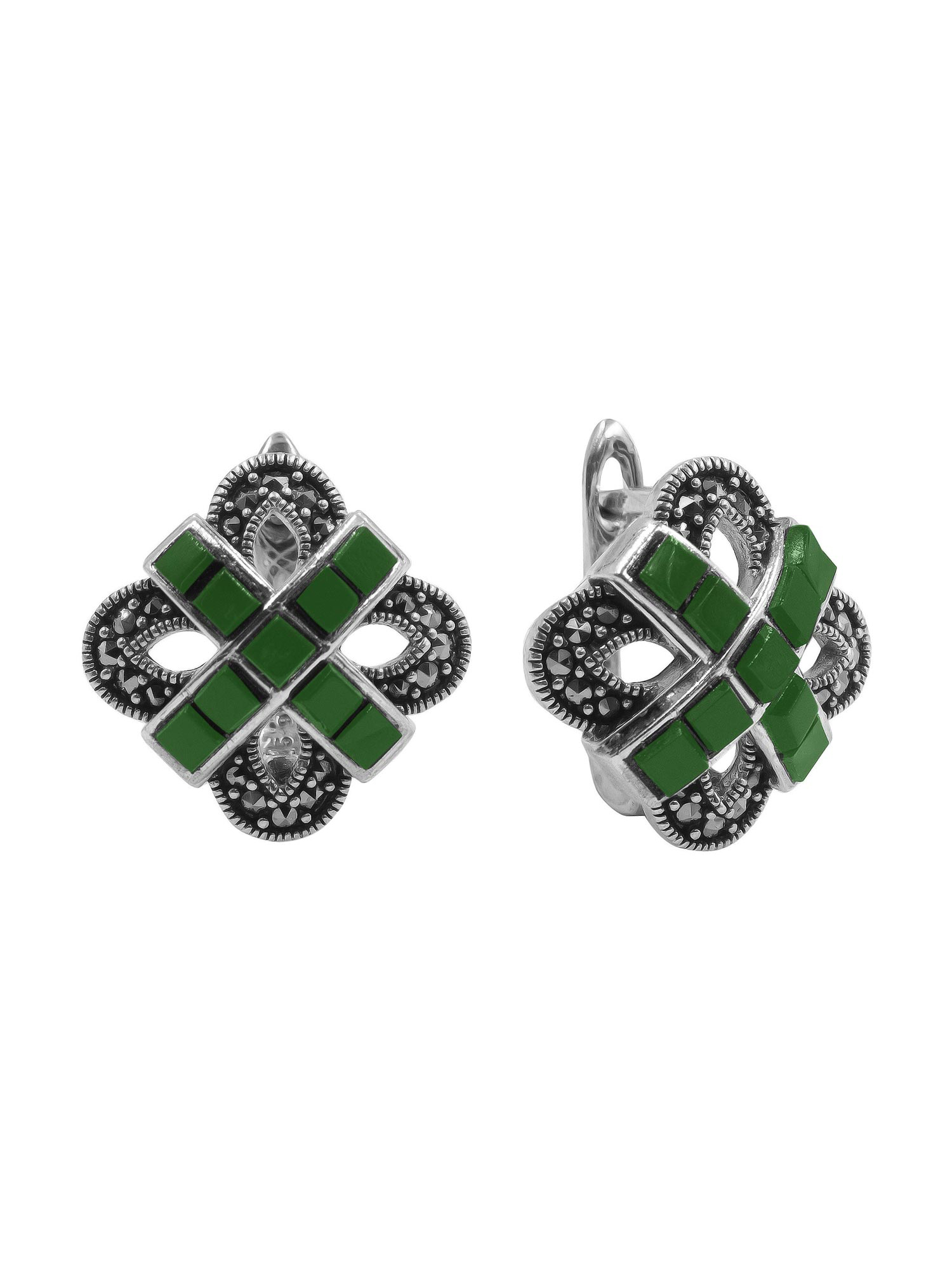

Серьги из серебра с хризопразами, марказитами Swarovski Марказит HE1662-hrizopraz-mr, HE1662-hrizopraz-mr