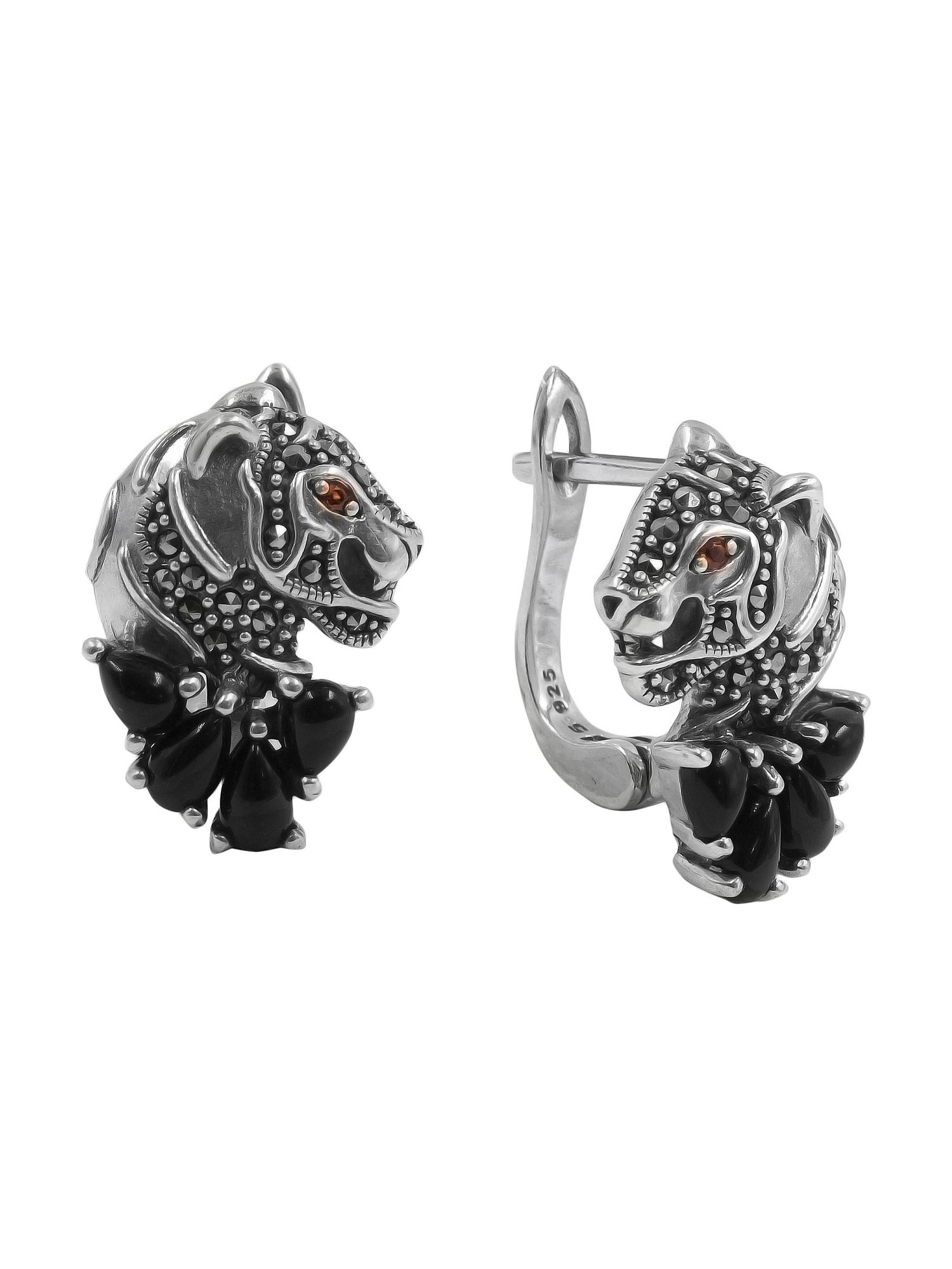 

Серьги из серебра с гранатами, ониксами, марказитами Swarovski Марказит HE1668-oniks-mr, HE1668-oniks-mr