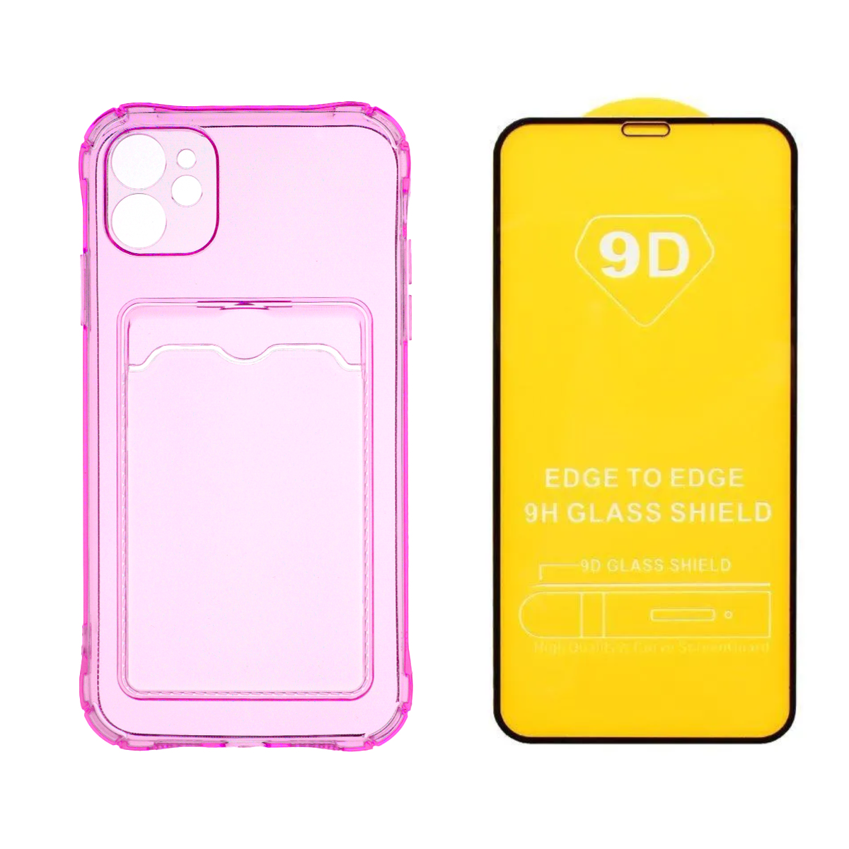 

Чехол с карманом и стекло QVATRA для iPhone 11 розовый, для iPhone 11 розовый