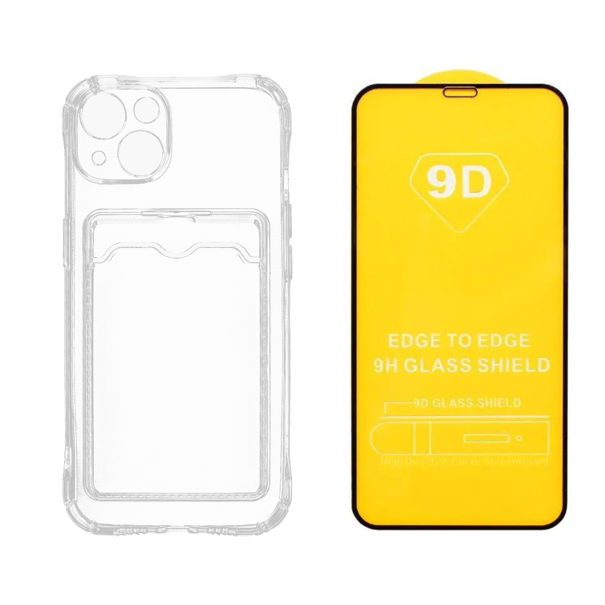 

Чехол с карманом и стекло QVATRA для iPhone 13, Прозрачный, для iPhone 13