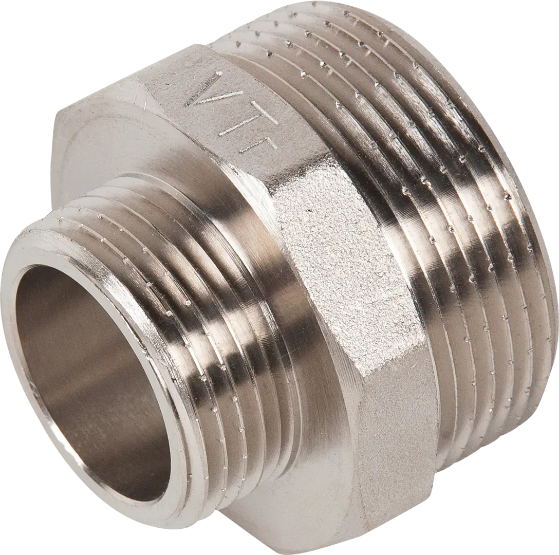 фото Ниппель переходной valtec 1 1/2"x1" наружная резьба никелированная латунь vtr.580.n.0806