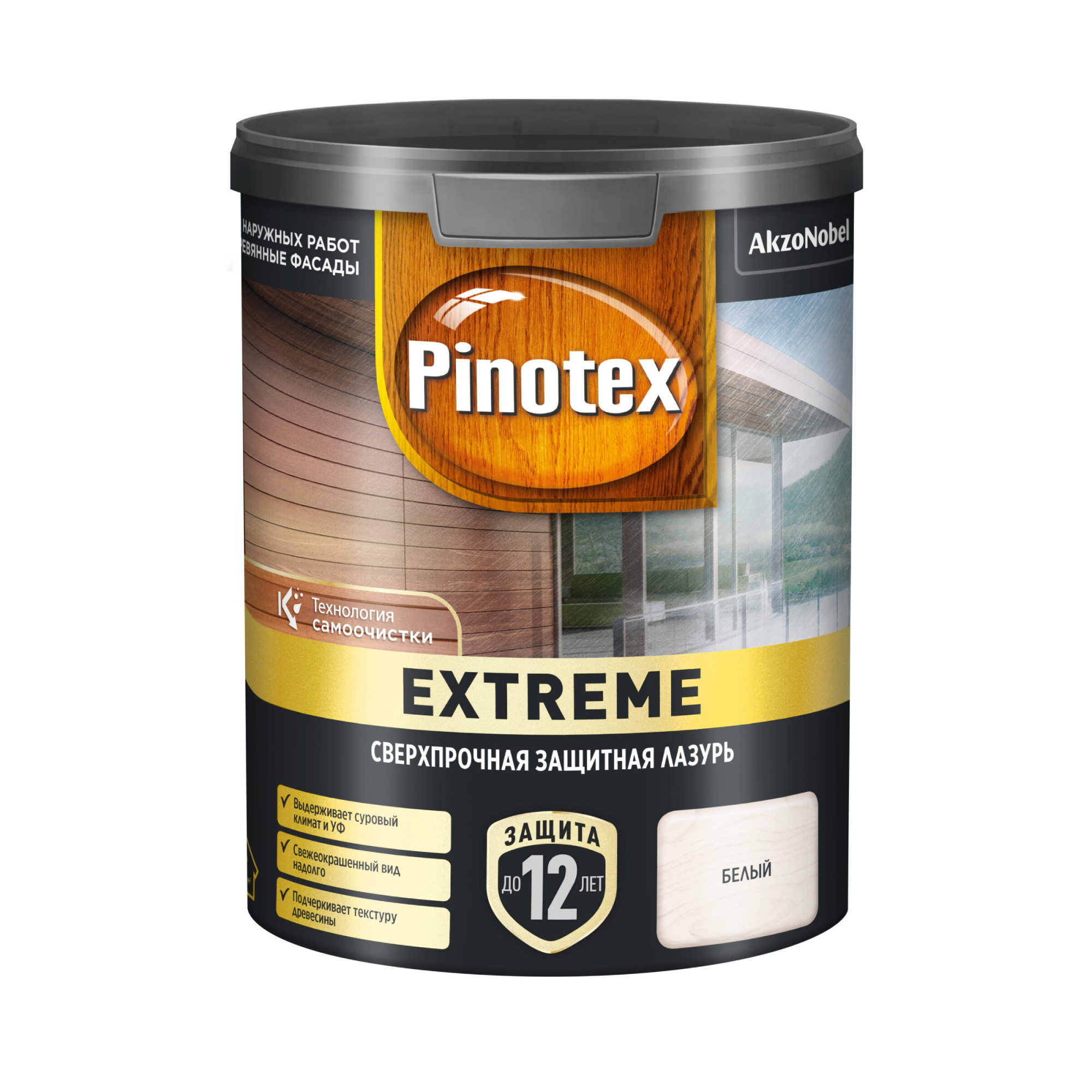 Лазурь для дерева Pinotex Extreme белая, 0,9 л акриловый антисептик для дерева v33 extreme climate полуглянец бес ный 117446