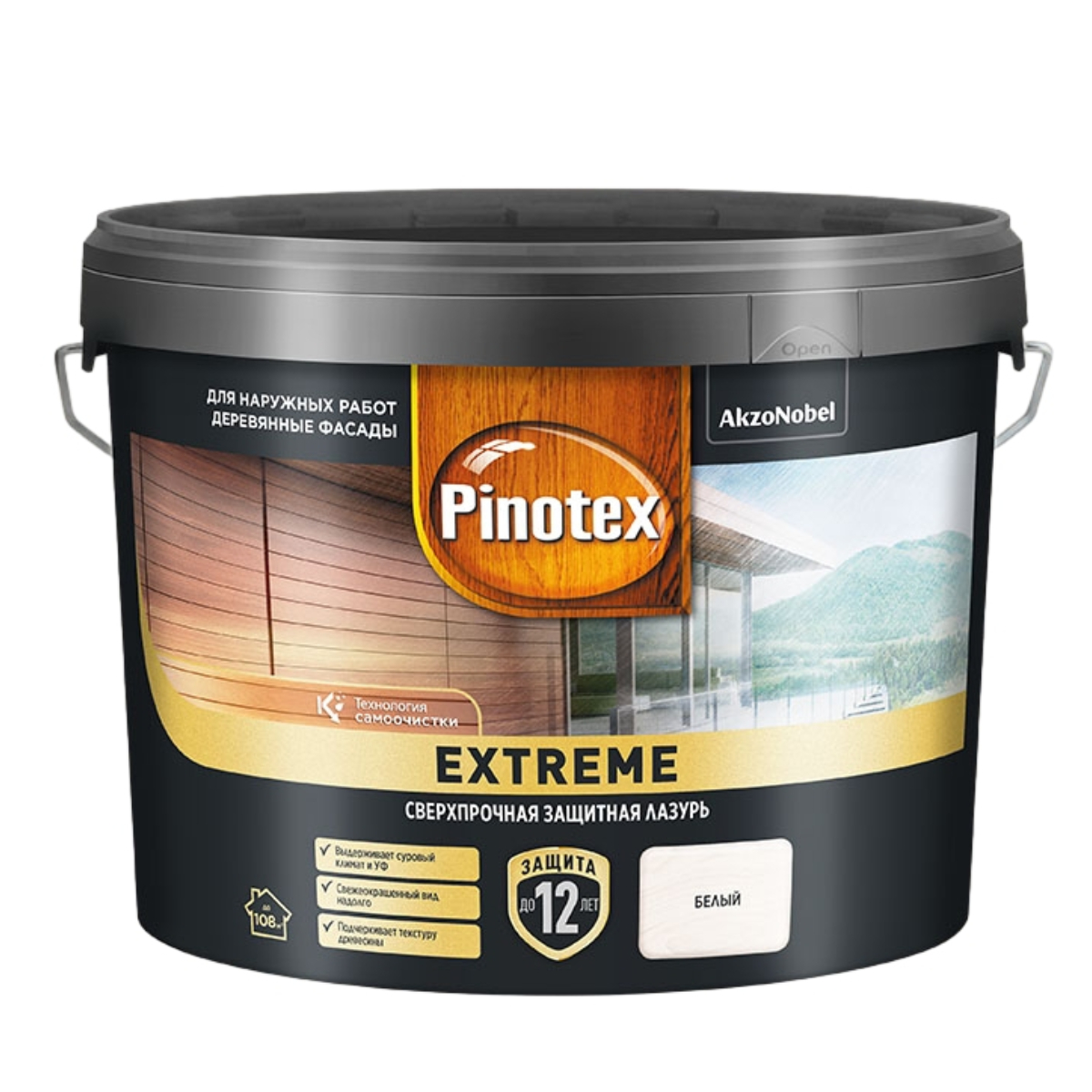 Лазурь для дерева Pinotex Extreme белая, 9 л акриловый антисептик для дерева v33 extreme climate полуглянец бес ный 117446