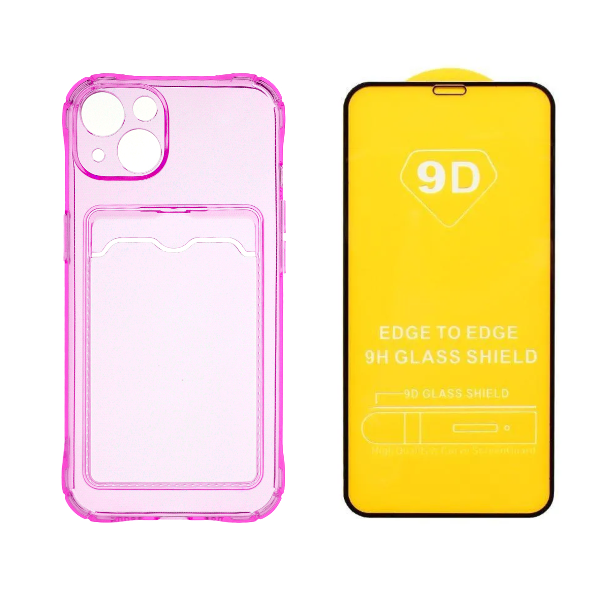 

Чехол с карманом и стекло QVATRA для iPhone 14 розовый, для iPhone 14 розовый