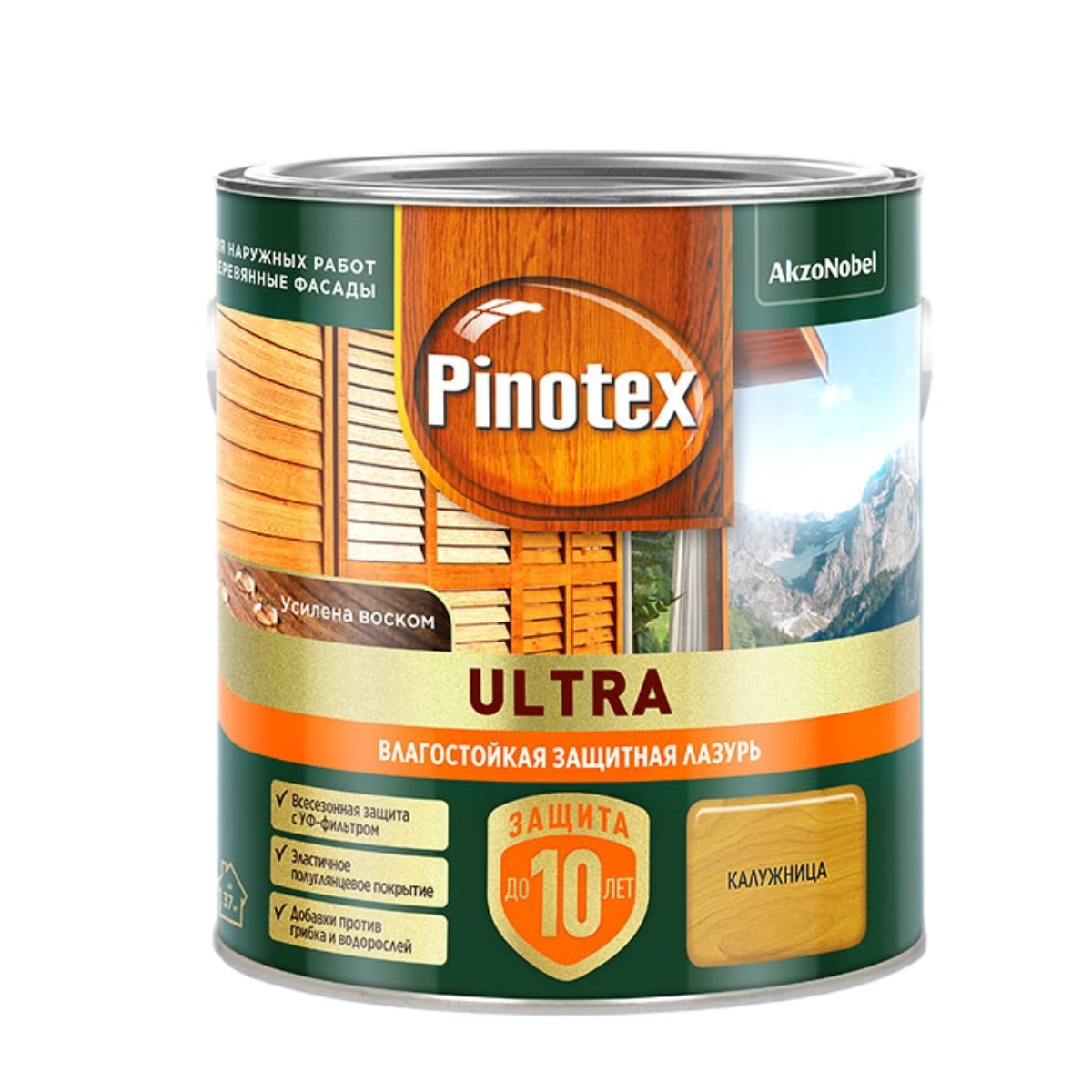 пропитка pinotex ultra для древесины влагостойкая защитная лазурь орех 0 9 л Лазурь для дерева Pinotex Ultra влагостойкая, калужница, 2,5 л
