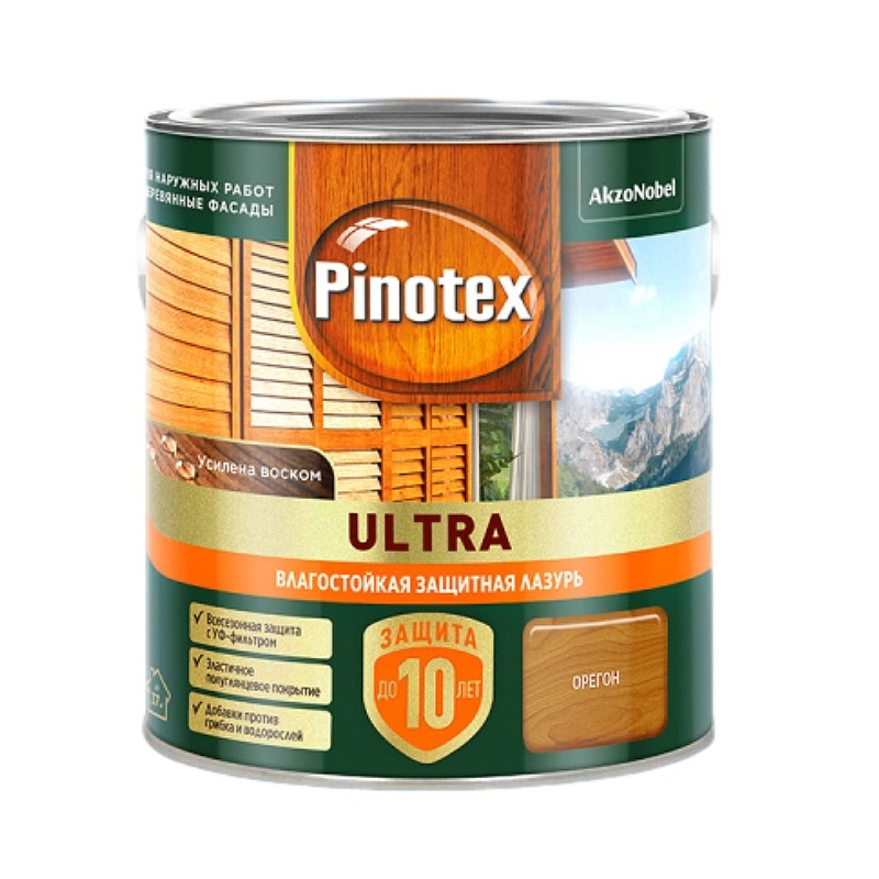 Лазурь для дерева Pinotex Ultra влагостойкая, орегон, 2,5 л
