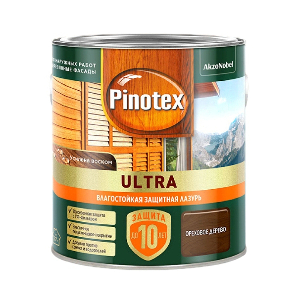 Лазурь для дерева Pinotex Ultra влагостойкая, ореховое дерево, 2,5 л