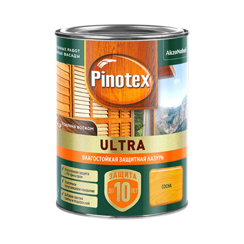 Лазурь для дерева Pinotex Ultra влагостойкая, сосна, 0,9 л