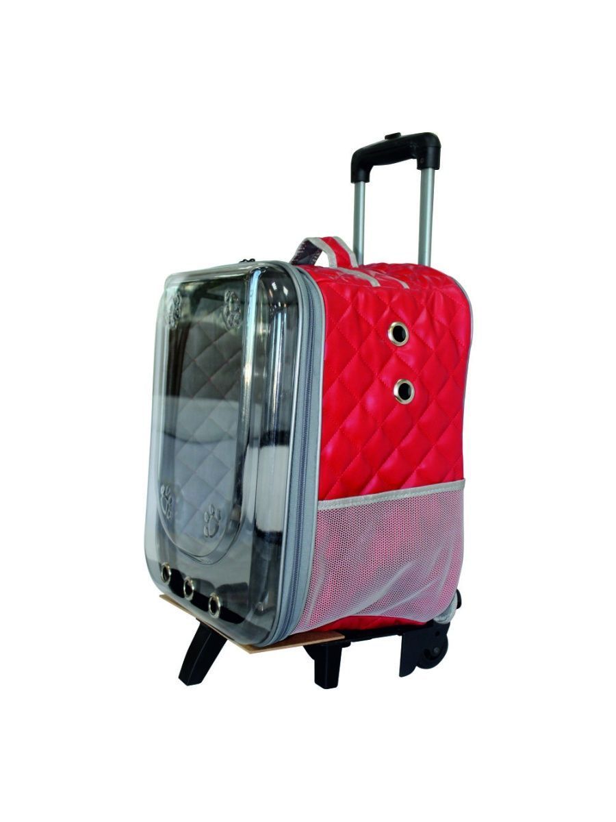 Рюкзак-переноска для животных N1, на колесах, красная, текстиль, 20x34x50 см
