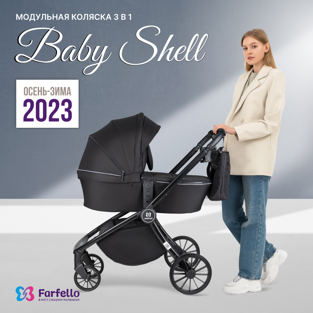 Коляска модульная 3 в 1 Farfello Baby Shell с рождения до 3 лет цвет черный BBS-001 коляска модульная 3 в 1 farfello baby shell с рождения до 3 лет темно серый bbs 004