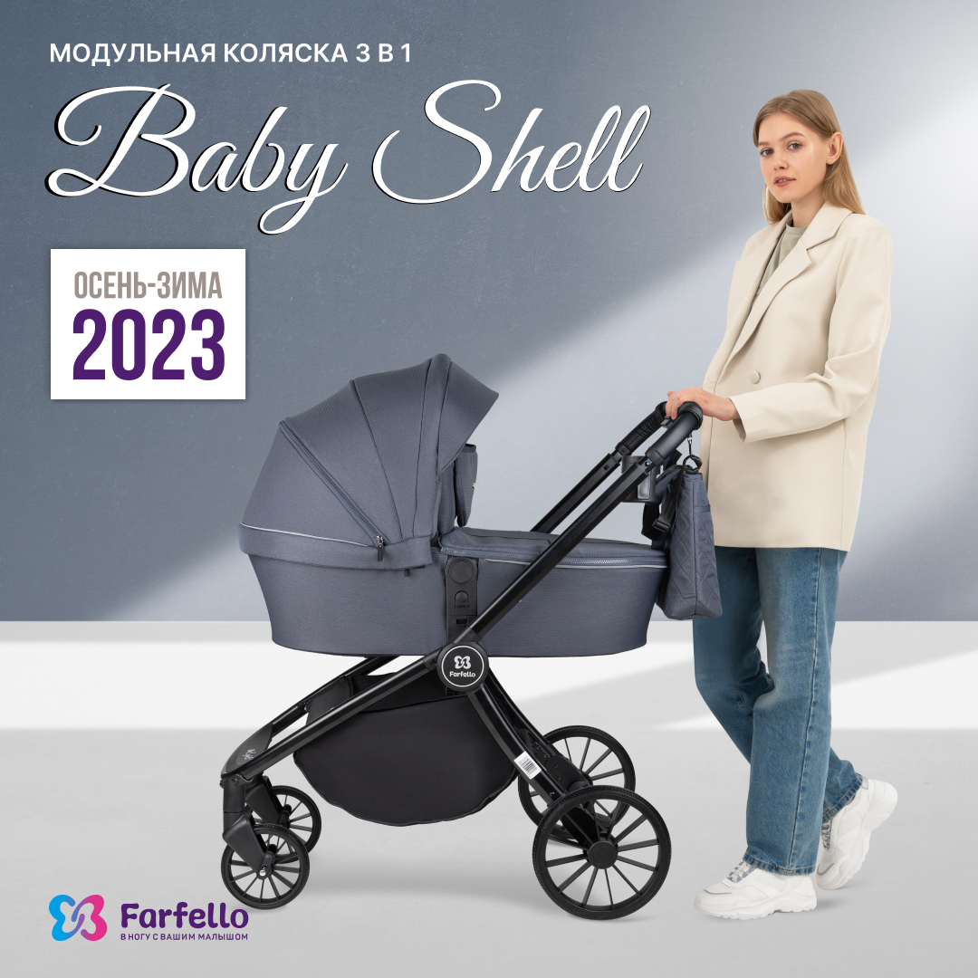 Коляска модульная 3 в 1 Farfello Baby Shell с рождения до 3 лет цвет темно-серый BBS-004 коляска модульная 3 в 1 farfello baby shell с рождения до 3 лет серый bbs 008