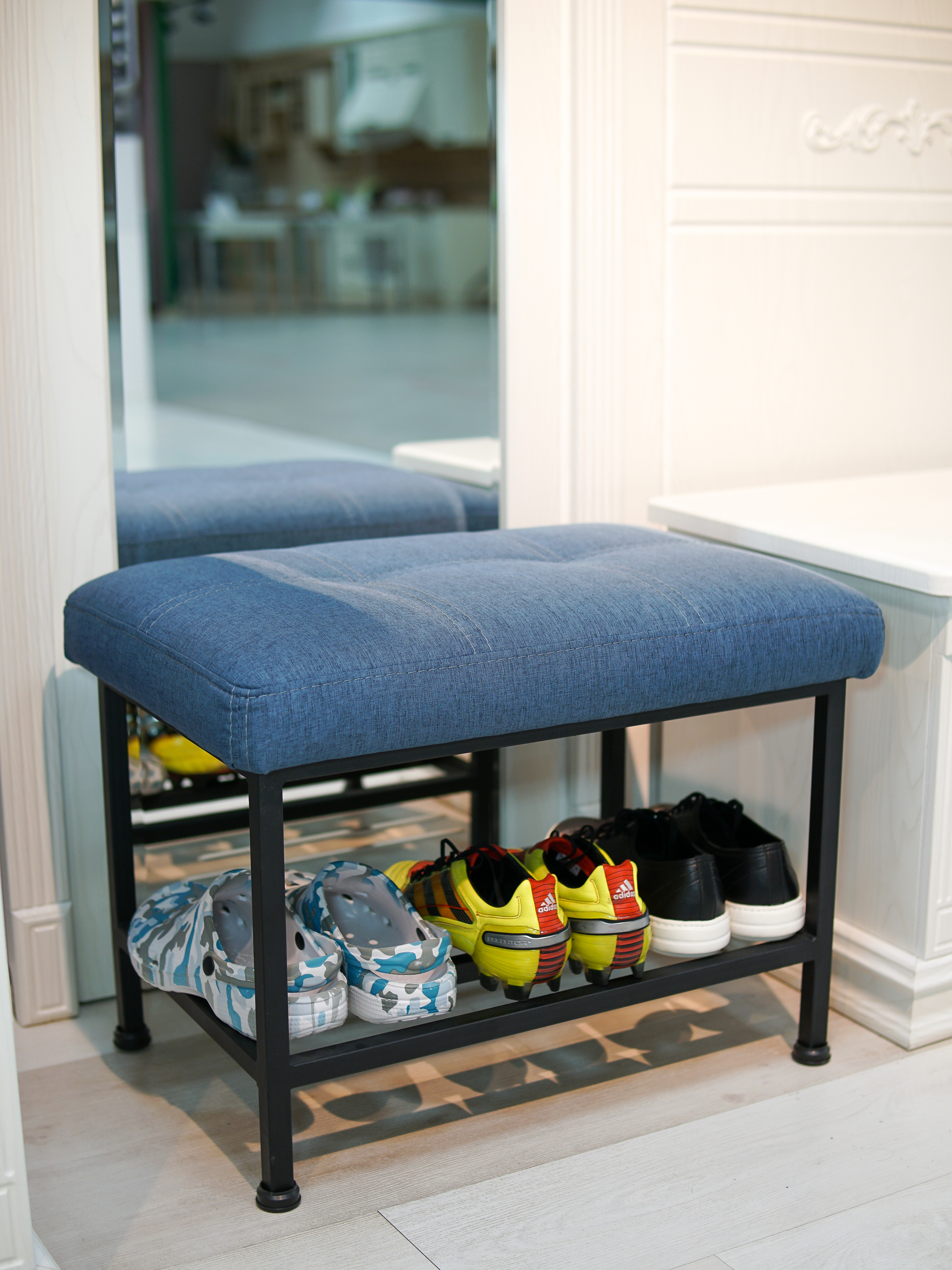 Банкетка для обуви в прихожую синяя Frenesie, 60x40x45 см.