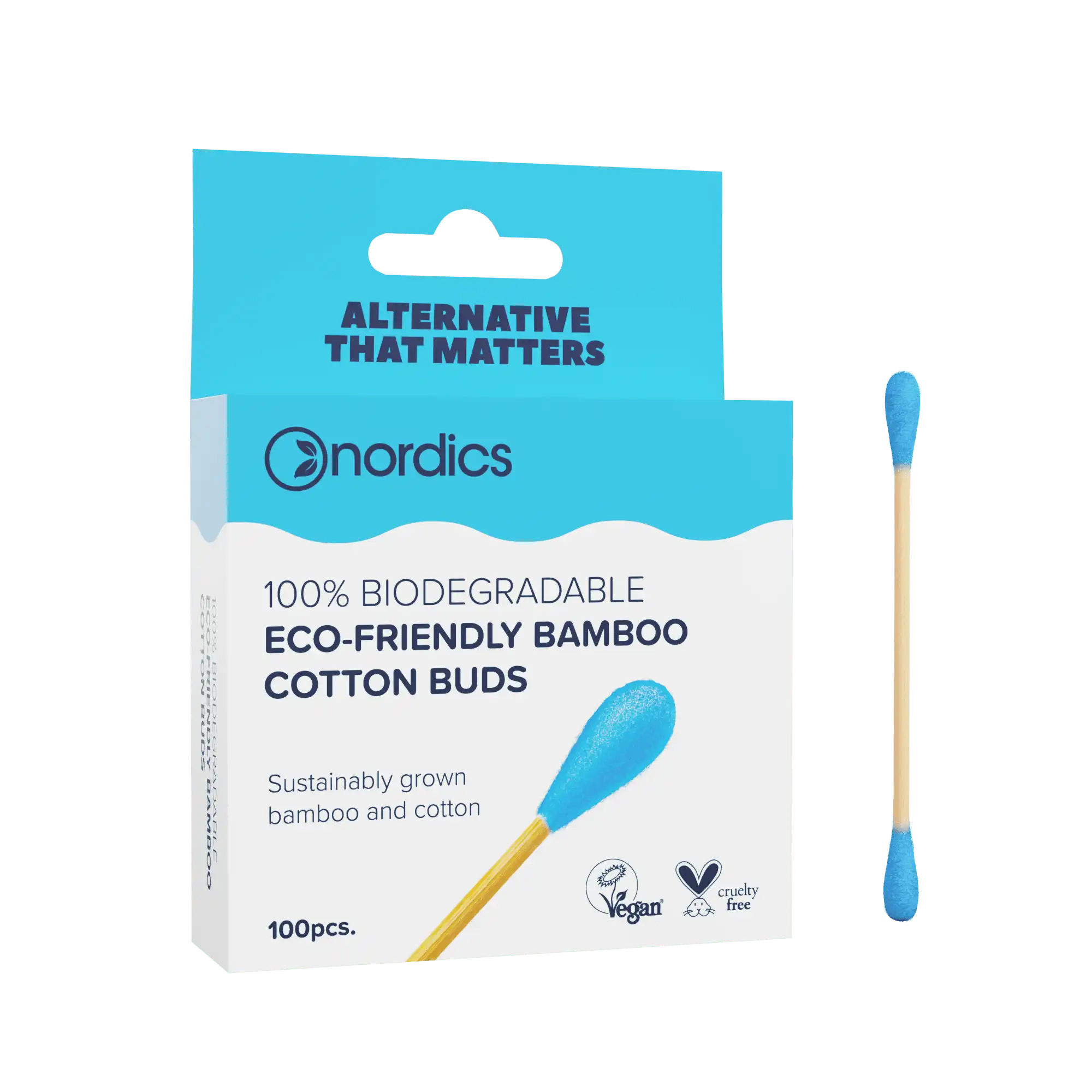 Палочки ватные Nordics Eco-Friendly Bamboo Cotton Buds голубые, 100 шт.