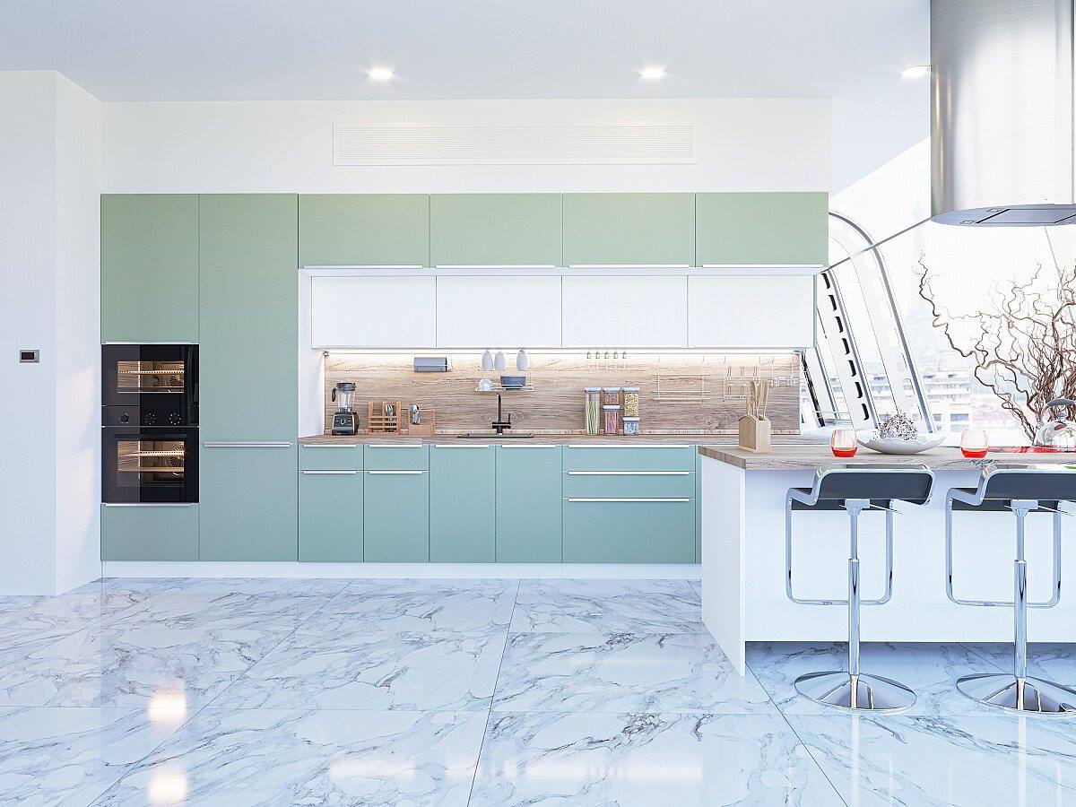 

Vivat Кухня Фьюжн-02 Silky Mint/Silky White/Белый 2140*4400*600
