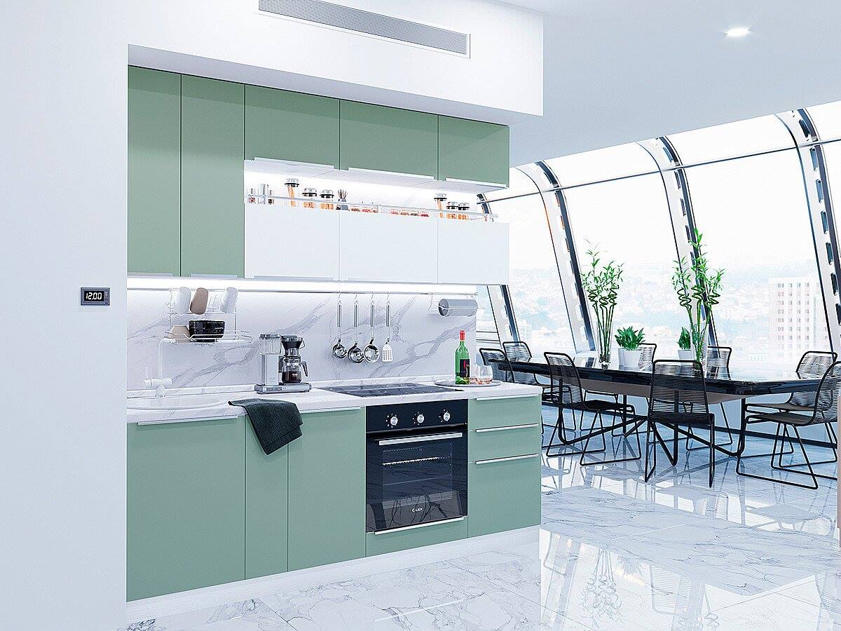 

Vivat Кухня Фьюжн-01 Silky Mint/Silky White/Белый 2340*2300*600
