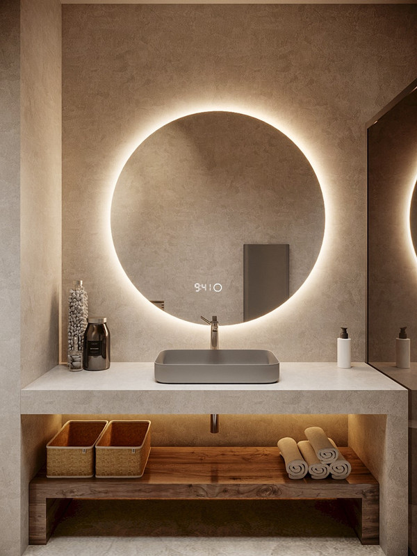 Зеркало круглое Slavio Maluchini D100 с нейтральной LED-подсветкой и часами зеркало круглое mуза d100 для ванной с нейтральной led подсветкой и часами