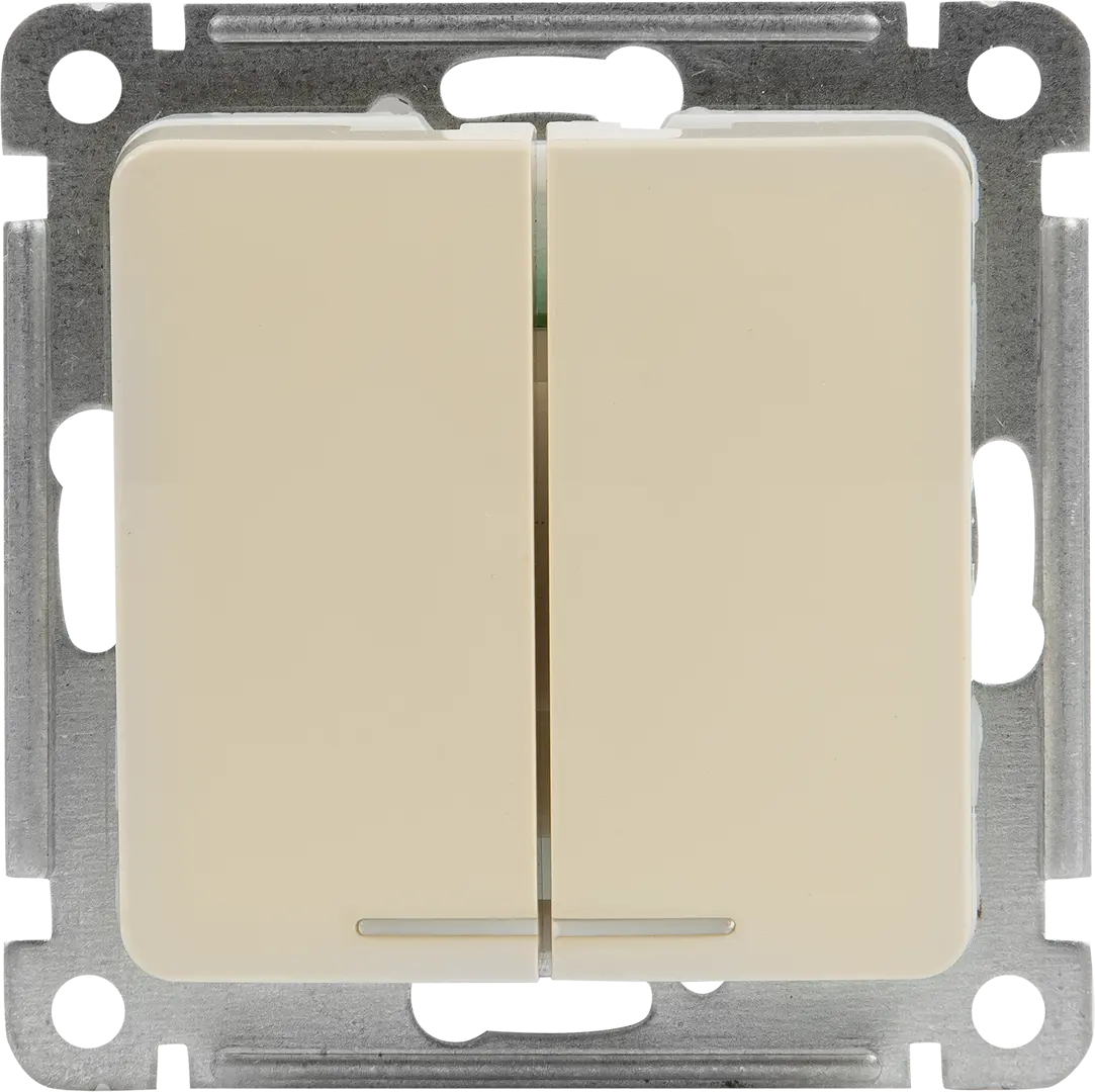 фото Выключатель встраиваемый hegel мастер 2 клавиши с индикатором цвет слоновая кость