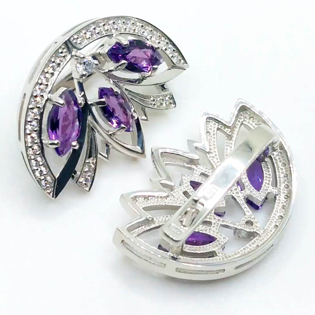 

Серьги из серебра NoBrand С07А, аметист/фианит, С07А