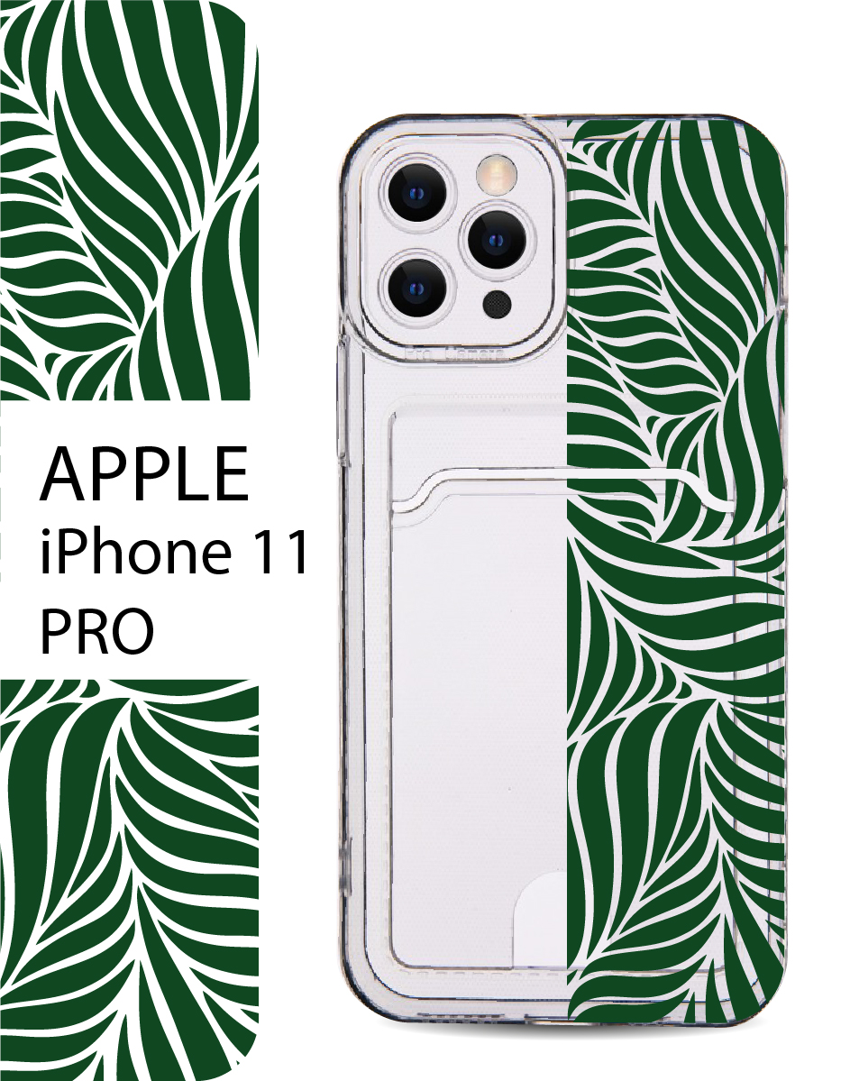 

Чехол на Apple iPhone 11 Pro с карманом для банковской карты и принтом, Зеленый;черный, Apple iPhone 11 Pro
