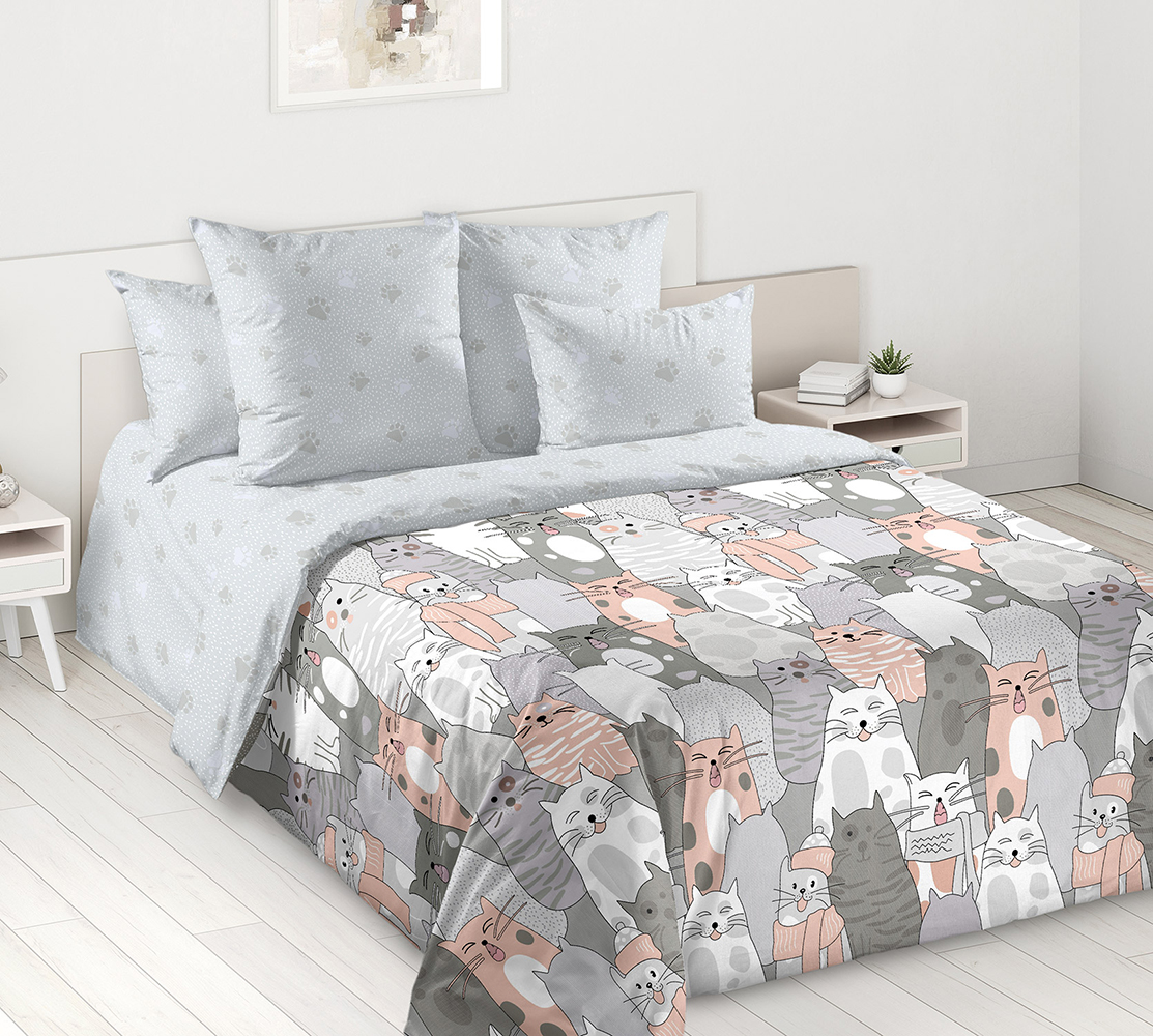 

Комплект постельного белья Mercury Home Котики 2 Евро, перкаль