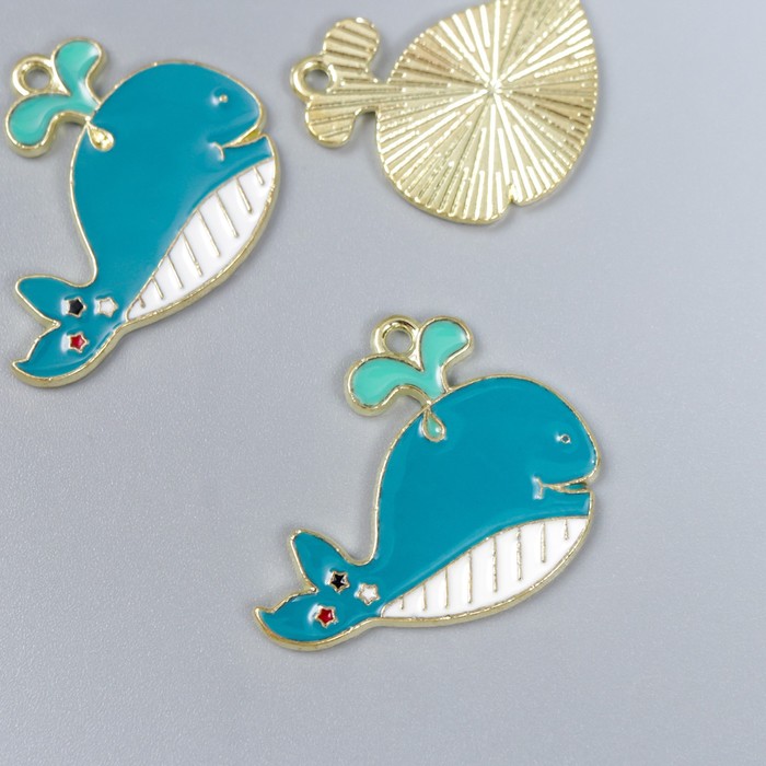 

Декор для творчества металл, эмаль "Кит с фонтаном" синий 2,4х3 см