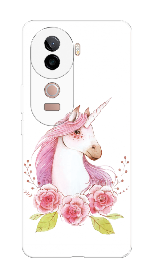 

Чехол на Vivo V40e Единорог цветы, Белый;розовый;серый, 2611950-1