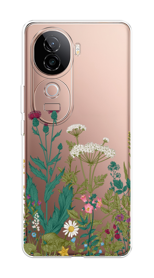 

Чехол на Vivo V40e Дикие полевые цветы, Зеленый;розовый;белый, 2611950-1