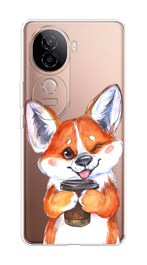 

Чехол на Vivo V40e Корги с кофе, Оранжевый;белый, 2611950-1